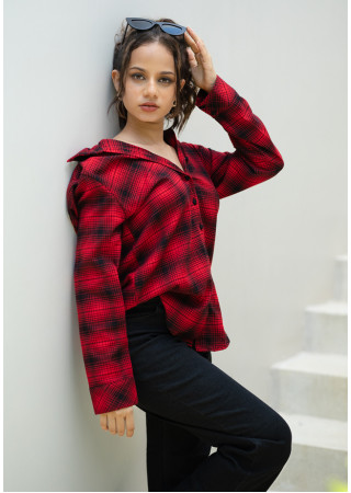 LISA RED CHECK BLOUSE